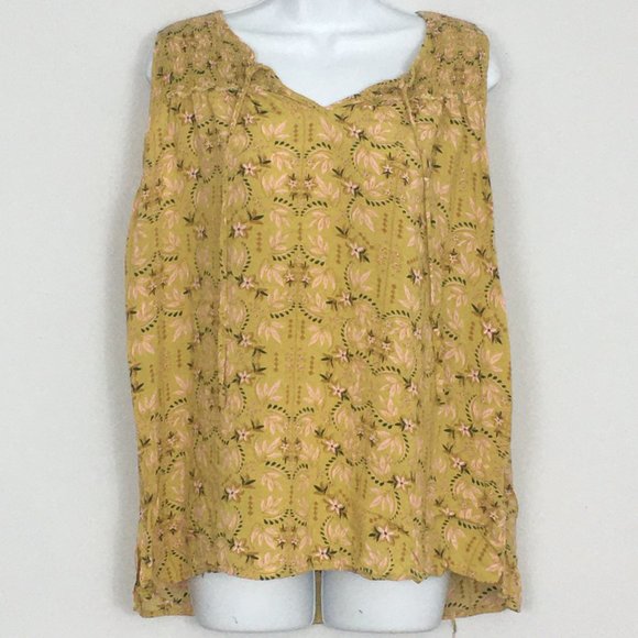 Suzanne Betro Tops - Weekend Suzanne Betro Womens XL Mustard Floral Print 100% Rayon Boho Tank Top